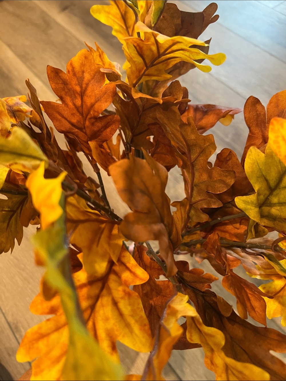 Autumn Oak Leaf Spray - Yellow & Brown Faux Foliage - Picture 2 of 4